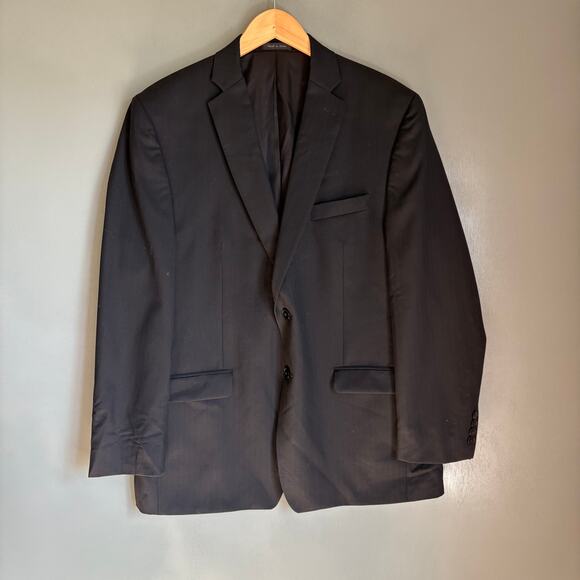 CALVIN KLEIN Men's 44R 100% Wool Black Faint Pinstripe Blazer Sportscoat Classic - Picture 1 of 11